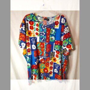 Nu Venture Woman's Short Sleeve Blouse 3X Floral Print
